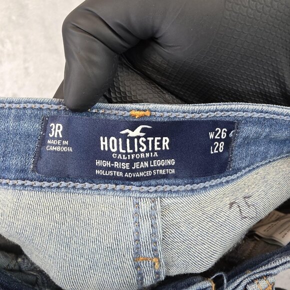 Hollister Jeans Womens 3R Blue High Rise Jean Legging Distressed W26 L28 Stretch - Picture 10 of 11